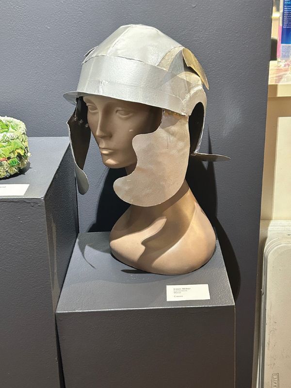 Closeup of Liam Miller’s metal Roman helmet. Photo by Wanda Hanson