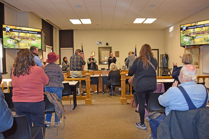Mary Zaffke received a standing ovation from the commissioners, her colleagues, and the rest of the audience at the December 16 Houston County Commission meeting. Photos by Charlene Corson Selbee