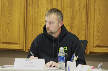 New Rushford Mayor Leigh Volkman at the January 12 meeting. Photo by Kirsten Zoellner