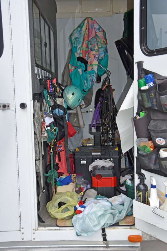 Cindy Forrer came prepared with a tack room full of supplies and gear for Baron the Brave’s visit to the Minnesota State Veterans Home - Preston on August 12, 2025. Photo by Charlene Corson Selbee