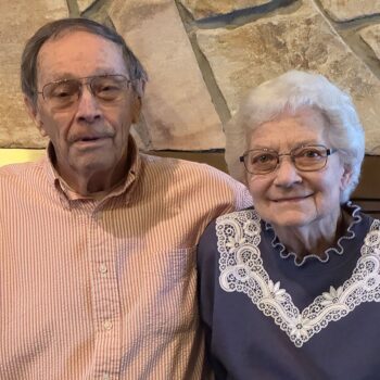 Llewellyn (Bud) and Ellen Lucielle Aasum of Mabel, Minn. They both laughingly pointed out the similarities in their names. Photo by Charlene Corson Selbee
