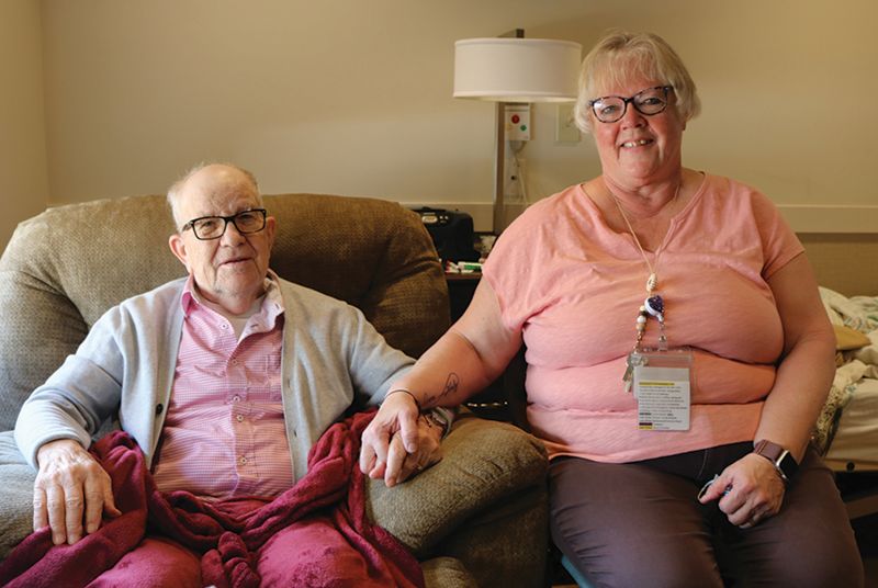 Verndonn Meyer, a resident of CVCC, spends some time with longtime employee Cherie Stevens. Photo by Barb Jeffers