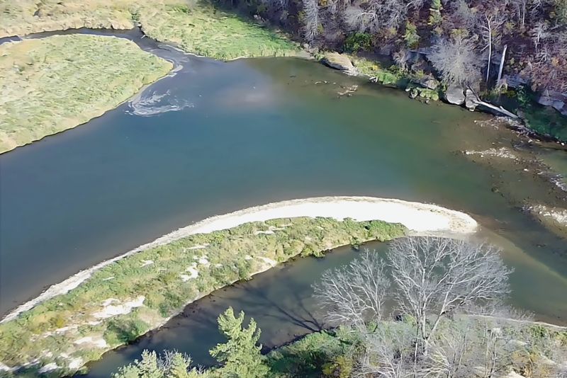 Aerial drone capture of the Root River restoration site 1 at Eagle Bluff Environmental Learning Center, filmed in January 2025. Photo submitted