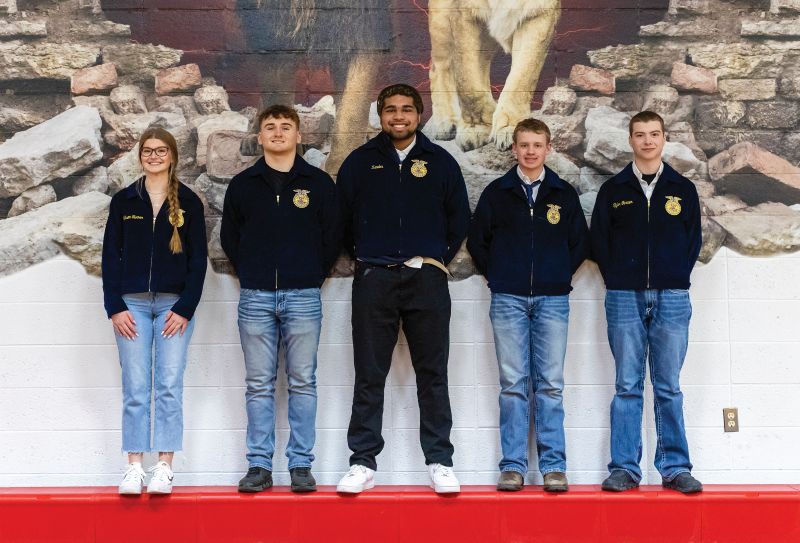 FFA officers: President Addison Turner, Vice President Dash Ranzenberger, Secretary Devon Williams, Sentinel Kaleb Hoschiet, Treasurer Tyler Turner.