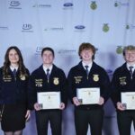 Three members of the Grand Meadow FFA received their State Degrees at the 2025 State Convention. From left to right: Teague Alden, Logan Bachman and Nathan Fretty.