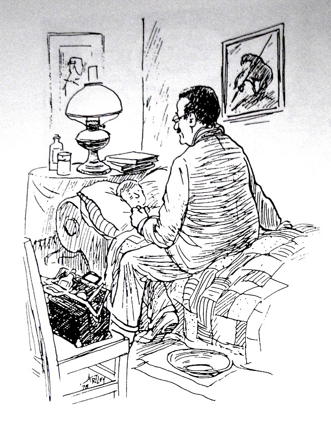 A cartoon by Bob Artley depicts a doctor making a house call.