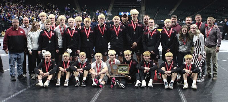 The 2026 Class A state wrestling runner-up team from Chatfield. For a third straight year it was a Gophers versus Staples-Motley final. The #1 Cardinals, as generally expected, topped #2 Chatfield 41-14. Photo by Paul Trende