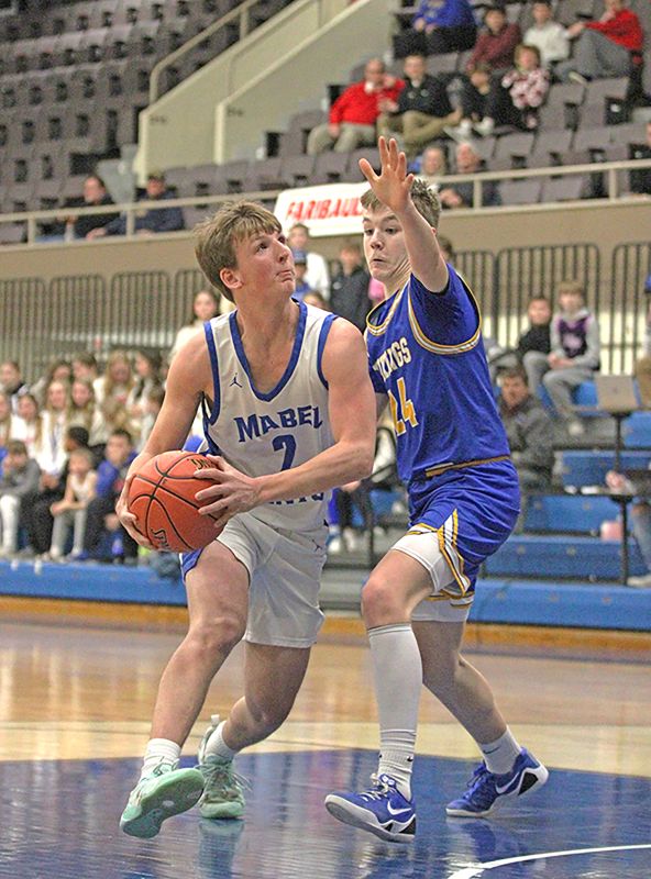 In their first section quarterfinal in over a decade, Mabel-Canton fell to Hayfield 79-51. Brevyn Tollefsrud (above) was a bright spot with a team-high 15-points off the bench. M-C finishes at 19-9, their most wins since 1976-1977. Photo by Paul Trende