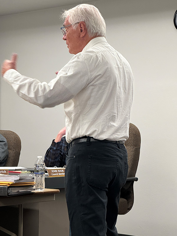 Caledonia’s own mover and shaker, Chuck Schulte, passionately shared his disappointments with the Caledonia City Council regarding recent developments concerning the new library. Photo by Charlene Corson Selbee