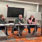 The Lanesboro School Board listens to Superintendent Matt Schultz as he shares the recent policy committee meeting discussion about semester tests. From left to right: Steve Storhoff, Sarah Peterson, Chair Steve Snyder, Mark Holmen, Kevin Horihan and Lucas Bergo. Photo by Wanda Hanson