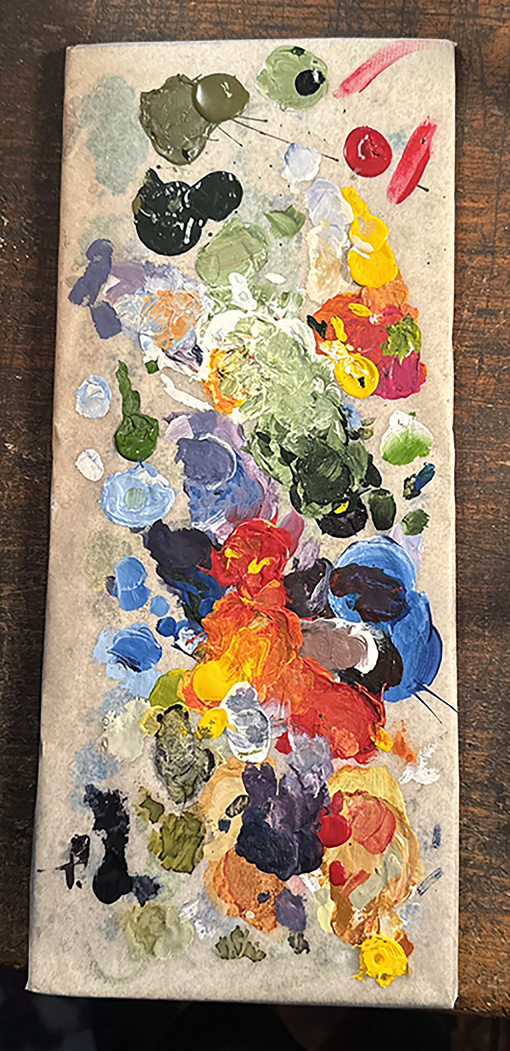 Nicole Burk’s colorful palette on the day of the interview – an artwork in itself. Photo by Charlene Corson Selbee