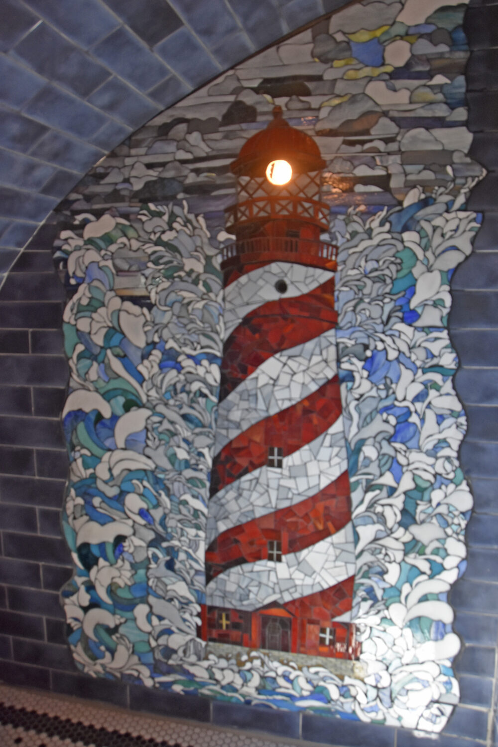 Wouldn’t you like this 8-foot lighthouse mosaic in your shower? Photo by Charlene Corson Selbee