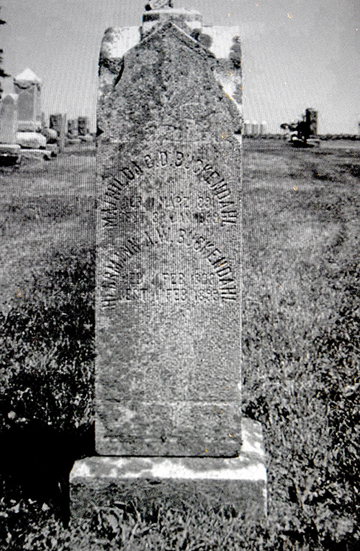 This single cemetery monument, inscribed on three sides, marks the graves of five Buckendahl children who died within a few days during the winter of 1899. Photo courtesy of local historian Barbara Scottston 