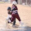 Chatfield’s Rylee Urban gets to home plate just ahead of the throw to Dover-Eyota catcher Nora Hansen. It was the game’s first run, as the Gophers built a 5-0 lead. They held on by a 5-4 final, recording the final out via a strike-three fouled-bunt attempt (with an Eagle runner on third). Photo by Paul Trende