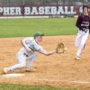 Rushford-Peterson’s Owen Lange receives the throw from home to catch Chatfield runner Kaiden Brenna from stealing third base in the Trojans' 12-3 TRC win, culminating a 3-1 week for R-P. Photo by Leif Erickson