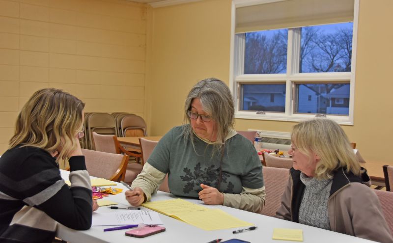 Kelsey Bergey, Amy Bishop and Diana Lawrence delved into the questions posed during the roundtable sessions held at the Harmony Community Center on April 1.