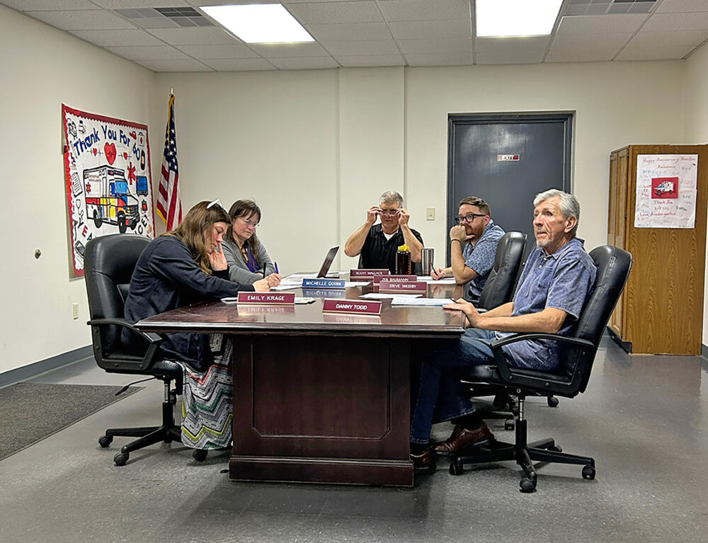 The Houston City Council from left to right: Emily Krage, City Administrator Michelle Quinn, Mayor Scott Wallace, Zeb Baumann and Danny Todd. Steve Westby was absent. Photo by Wanda Hanson