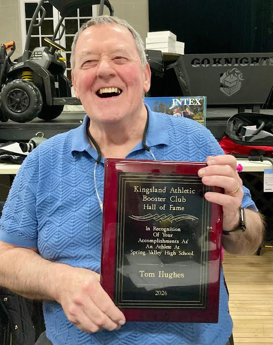 1971 Minnesota State Championship wrestler and Spring Valley graduate Tom Hughes was inducted into the Kingsland Booster Club Hall of Fame on Saturday, March 28, 2026. Photo submitted