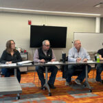 The Lanesboro School Board listens to Superintendent Matt Schultz as he shares information about streaming meetings. From left to right: Steve Storhoff, Sarah Peterson , Chair Steve Snyder, Matt Holmen, Kevin Horihan and Lucas Bergo. Photo by Wanda Hanson