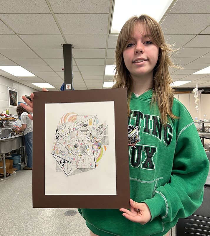 Lauren Schultz’s drawing of her room with its disco ball and seashells.