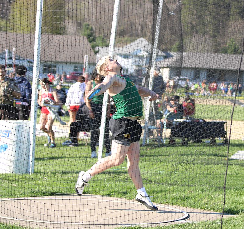 Winning both throw events at the R-P/H “Best of the Bluff” track and field meet was Tro-Cane standout Chace Drazkowski. He threw the shot 52’10 ½” and the discus 133’0”. Photo by Paul Trende