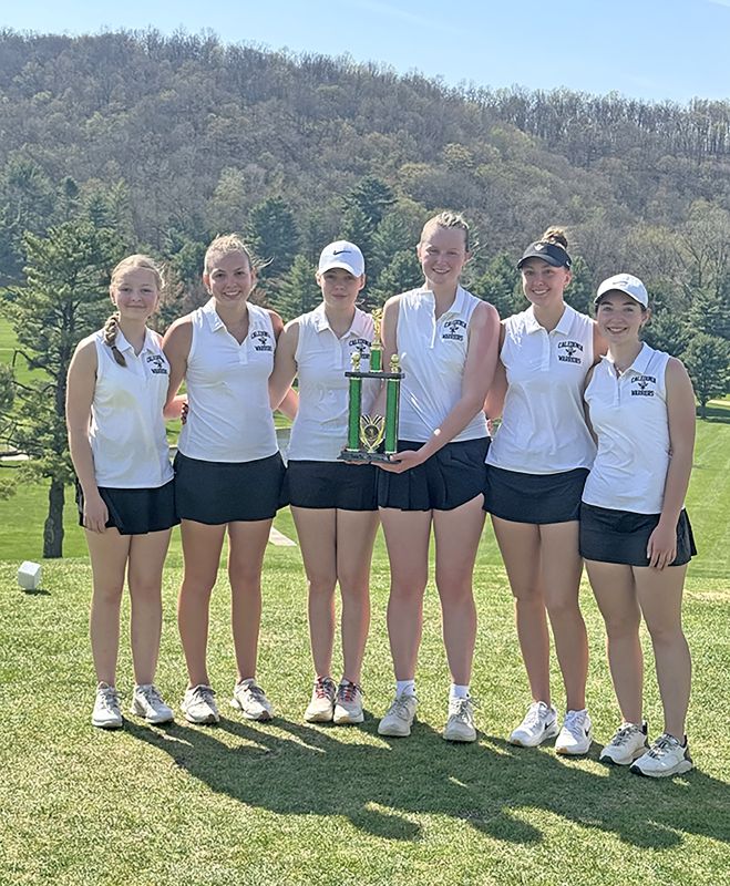 Caledonia’s girls golf won the seven-team Rushford-Peterson tourney, topping nearest foe St. Charles 356 to 409 (their second tourney win of the year). Team members (left to right) above are Alexis Sauer, Ellison Harms, Emersyn Klug, Maggie Herman, Hayden Harms and Jazzlyn Hauser. Photo submitted
