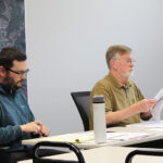 New Rushford City Administrator Hayden Stensgard, left, and Councilor Jim O’Donnell at the April 27 meeting. Photo by Kirsten Zoellner