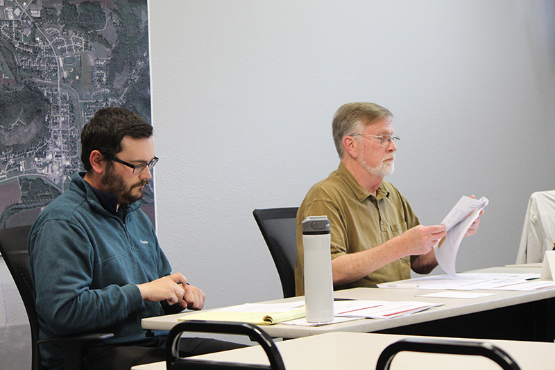 New Rushford City Administrator Hayden Stensgard, left, and Councilor Jim O’Donnell at the April 27 meeting. Photo by Kirsten Zoellner